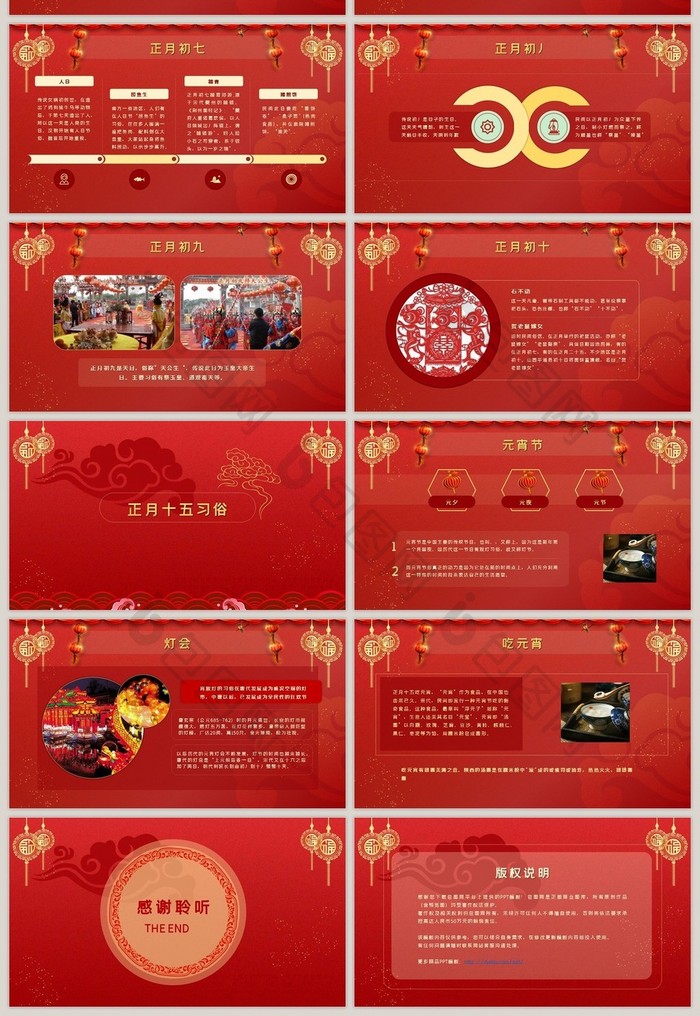 红色新年春节习俗介绍PPT模板