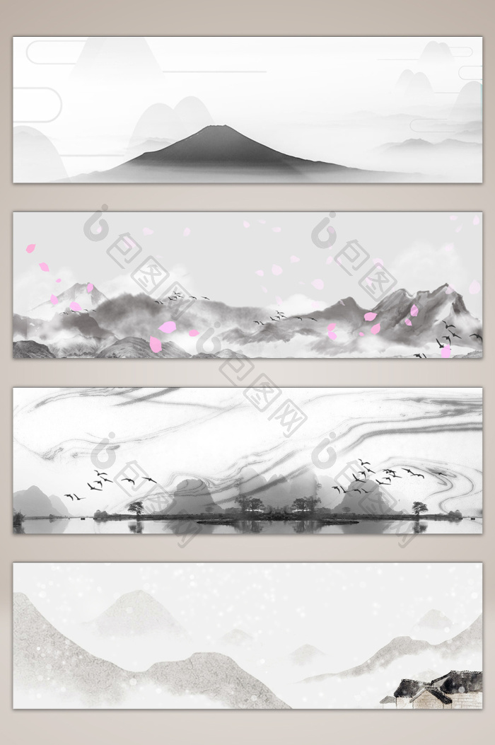 中式山水水墨意境海报banner图-PSD格式-包图网