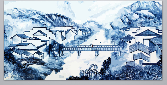 中国风手绘水墨山水文艺背景图