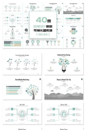 40页轻薄配色设计信息可视化PPT图表
