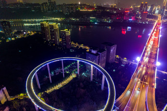 重庆长江<strong>菜园</strong>坝大桥江北区夜景航拍摄影图