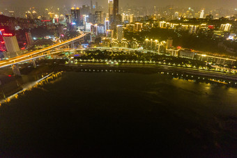 重庆<strong>长江大桥</strong>城市夜景灯光航拍摄影图