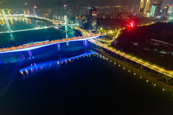 重庆<strong>长江大桥</strong>城市夜景灯光航拍摄影图