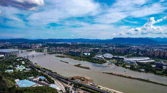 福建福州城市全景大景闽江风光航拍