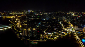 福建福州城市夜景灯光航拍