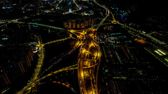 福建福州城市夜景灯光交通高架桥航拍