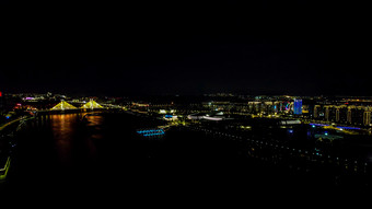 福建福州城市夜景灯光交通高架桥航拍