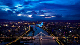 福建福州闽江大桥鼓山大桥夜景灯光航拍