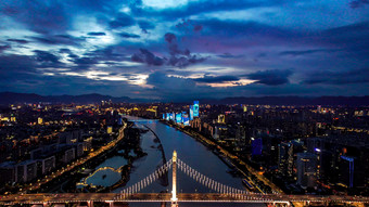 福建福州闽江大桥鼓山大桥夜景灯光航拍