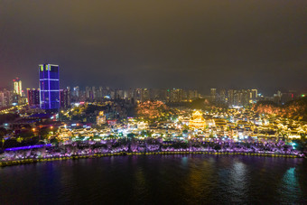 关系柳州窑埠古镇夜景灯光航拍摄影图