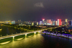 关系柳州窑埠古镇夜景灯光航拍摄影图