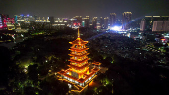 广东<strong>佛山</strong>夜景<strong>魁星阁</strong>地标建筑航拍