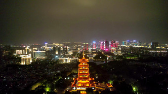 广东<strong>佛山</strong>夜景<strong>魁星阁</strong>地标建筑航拍