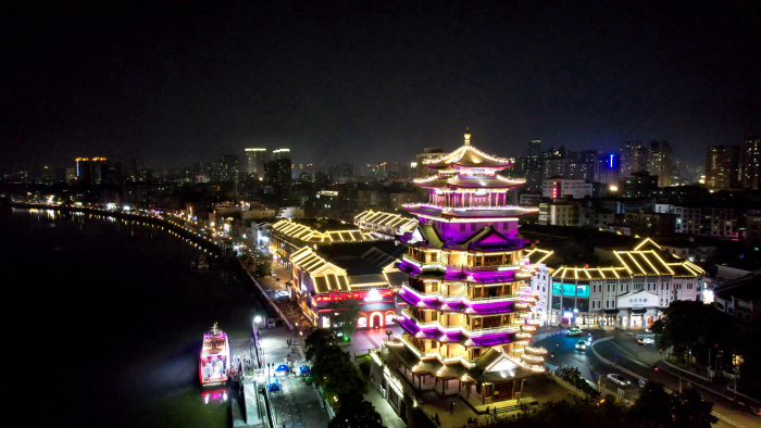 广东惠州合江楼夜景航拍图片-包图网企业站