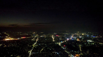 广东江门城市夜景交通航拍