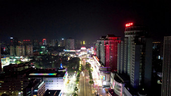 广西北海城市夜景灯光交通航拍