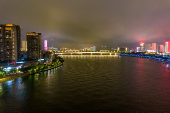 广西柳州百里柳江夜景灯光航拍摄影图