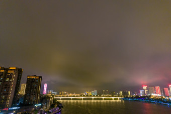 广西柳州百里柳江夜景灯光航拍摄影图