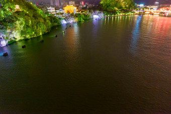 广西柳州百里柳江夜景灯光航拍摄影图