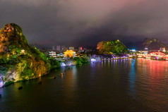 广西柳州百里柳江夜景灯光航拍摄影图