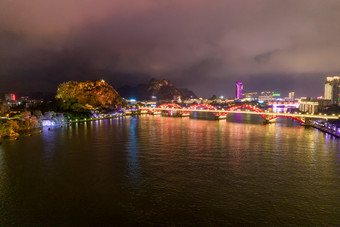 广西柳州百里柳江夜景灯光航拍摄影图