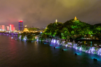 广西柳州百里柳江夜景灯光航拍摄影图