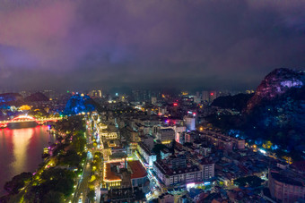 广西柳州城区夜景灯光航拍摄影图
