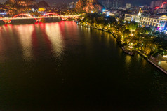 广西柳州柳江夜景灯光桥梁航拍摄影图