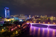 广西柳州柳江夜景灯光桥梁航拍摄影图