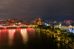 广西柳州柳江夜景灯光桥梁航拍摄影图