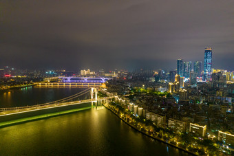 广西南宁柳江夜景灯光航拍摄影图