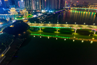 广西南宁邕江两岸夜景灯光航拍摄影图
