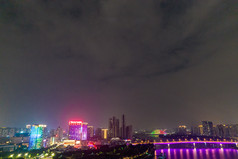广西南宁邕江两岸夜景灯光航拍摄影图