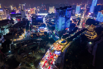 广西南宁邕江夜景灯光航拍摄影图