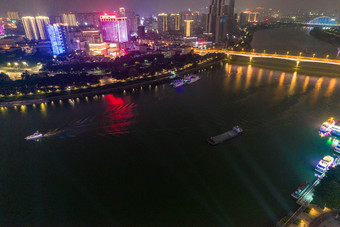 广西南宁<strong>邕江</strong>夜景灯光航拍摄影图