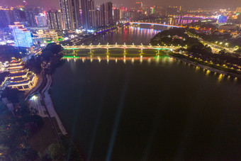 广西南宁邕江夜景灯光航拍摄影图