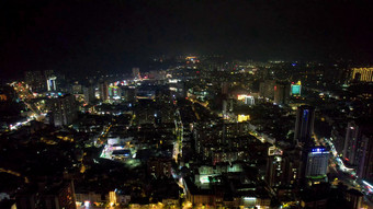 广西钦州城市夜景灯光交通航拍