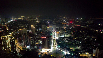 广西钦州城市夜景灯光交通航拍