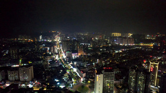 广西钦州城市夜景灯光交通航拍