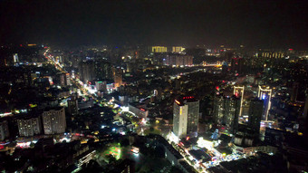 广西钦州城市夜景灯光交通航拍