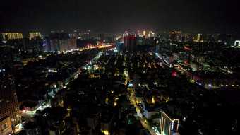 广西钦州城市夜景灯光交通航拍