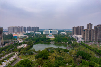 广西钦州市政府及周边建筑绿化航拍摄影图