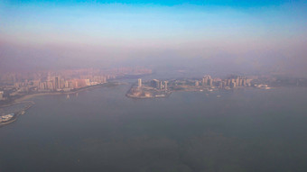 广州湛江城市清晨迷雾日出航拍