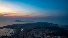 海上日落晚霞夕阳山东长岛日落航拍