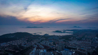 海上日落晚霞夕阳山东长岛日落航拍