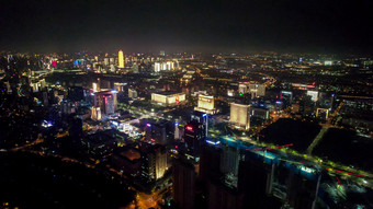 河南郑州城市夜景灯光航拍