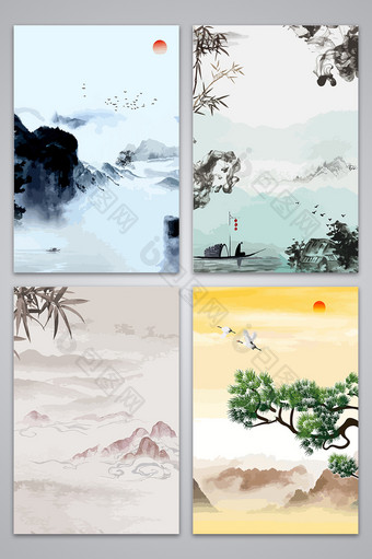 中国风山水手绘海报背景图图片