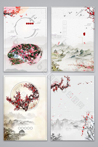 中国风雪中梅花海报背景图图片