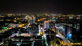 江苏苏州城市夜景灯光航拍