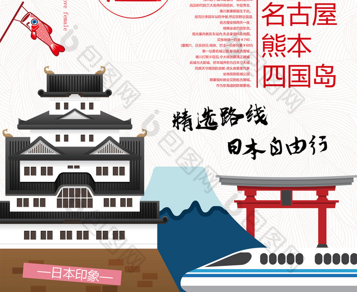 日式清新名古屋旅游景点海报